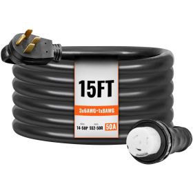VEVOR 50 Amp Generator Cord and Power Inlet Box Kit, 15FT, NEMA 14-50P/SS2-50R STW 6/3+8/1 AWG Generator Power Cord with Twist Lock Connector