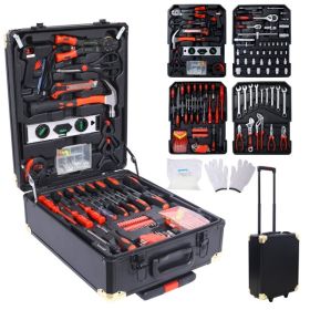 969 Piece Men's Home Repair Tool Set, Tool Box Organizer With 4 Drawers, Universal Household Tool Set With Rolling Tool Box (Color: Black)