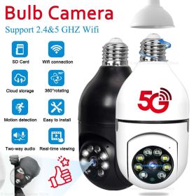 5G Wifi E27 Bulb Surveillance Camera Night Vision Full Color Automatic Human Tracking 4X Digital Zoom Video Security Monitor Cam (Ships From: China, Sensor Size: White Camera 64G)