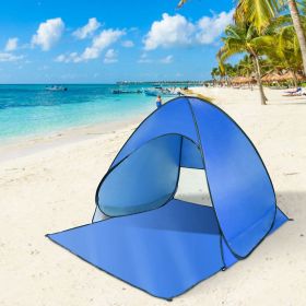 Pop Up Beach Tent Sun Shade Shelter Anti-UV Automatic Waterproof Tent Canopy for 2/3 Man w/ Net Window Storage Bag (Color: Blue)